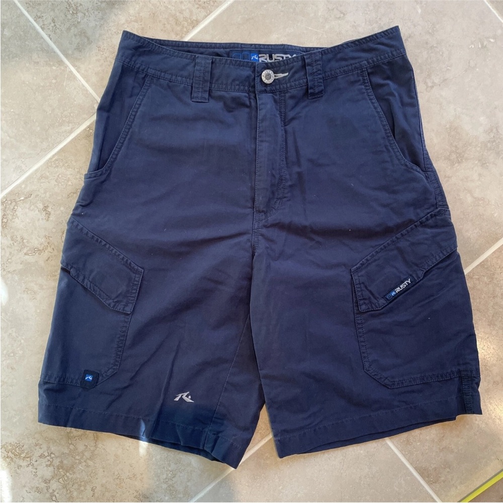 RUSTY shorts flat front cargo mavy blue mens 28 cotton nylon high waist EUC
